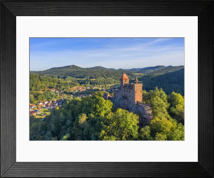 Framed Print : Aerial view at Berwartstein castle, Erlenbach, Palatinate forest, Wasgau Framed Print : Aerial view at Berwartstein castle, Erlenbach, Palatinate forest, Wasgau