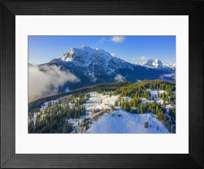 Framed Print : Aerial view on Hoher Kranzberg and Wetterstein mountain range, Mittenwald, Bavaria Framed Print : Aerial view on Hoher Kranzberg and Wetterstein mountain range, Mittenwald, Bavaria