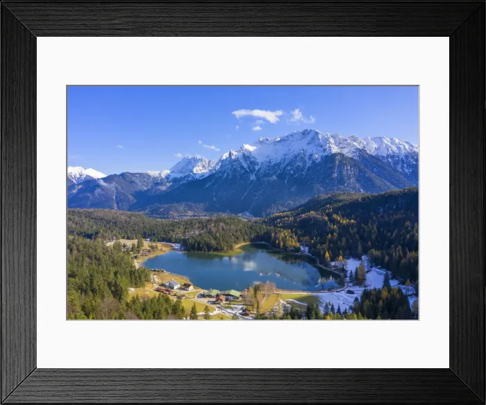 Framed Print : Aerial view on Lautersee and Karwendel, Mittenwald, Bavaria, Germany Framed Print : Aerial view on Lautersee and Karwendel, Mittenwald, Bavaria, Germany