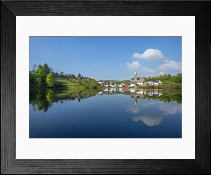 Framed Print : Ulmener Maar with Ulmen and castle, Eifel, Rhineland-Palatinate, Germany Framed Print : Ulmener Maar with Ulmen and castle, Eifel, Rhineland-Palatinate, Germany
