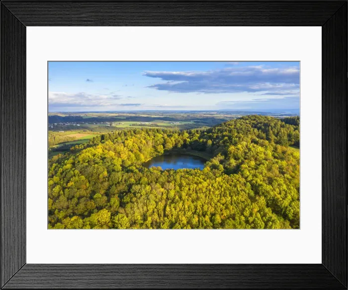 Framed Print : Aerial view on Windsborn volcanic crater lake, Eifel, Rhineland-Palatinate, Germany Framed Print : Aerial view on Windsborn volcanic crater lake, Eifel, Rhineland-Palatinate, Germany