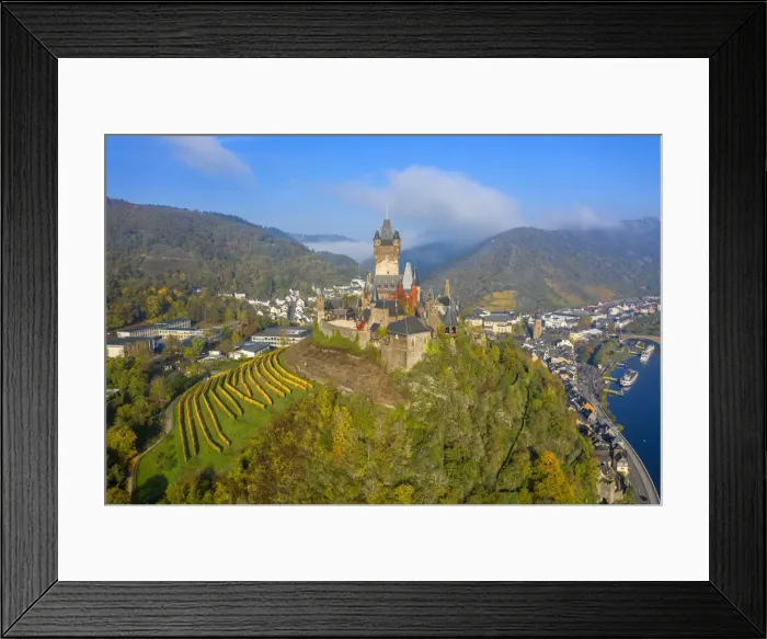 Framed Print : Aerial view on Cochem castle, Cochem, Mosel valley, Rhineland-Palatinate, Germany Framed Print : Aerial view on Cochem castle, Cochem, Mosel valley, Rhineland-Palatinate, Germany