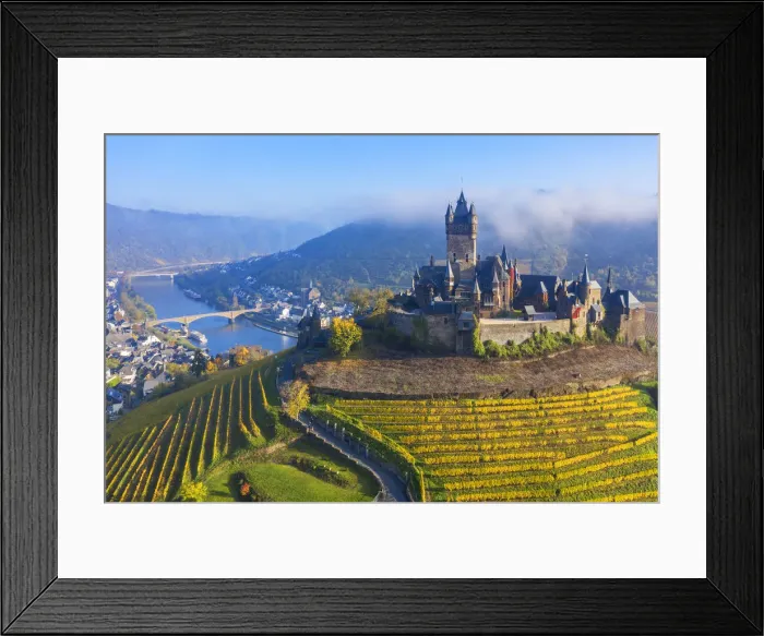 Framed Print : Aerial view on Cochem castle, Cochem, Mosel valley, Rhineland-Palatinate, Germany