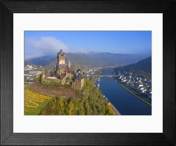 Framed Print : Aerial view on Cochem castle, Cochem, Mosel valley, Rhineland-Palatinate, Germany Framed Print : Aerial view on Cochem castle, Cochem, Mosel valley, Rhineland-Palatinate, Germany