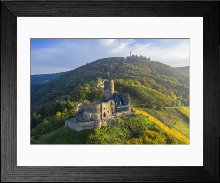 Framed Print : Aerial view on Landshut castle, Bernkastel-Kues, Mosel valley, Rhineland-Palatinate Framed Print : Aerial view on Landshut castle, Bernkastel-Kues, Mosel valley, Rhineland-Palatinate