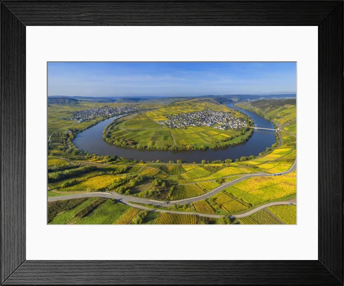 Framed Print : Aerial view on Mosel horseshoe bend at Trittenheim, Mosel valley, Rhineland-Palatinate