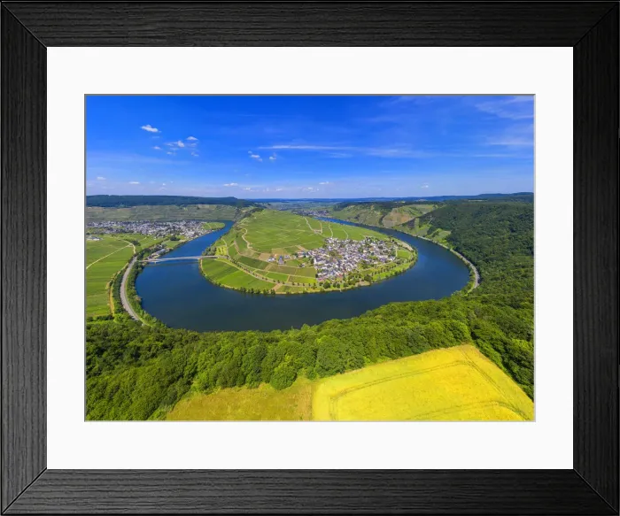 Framed Print : Aerial view on Mosel horseshoe bend at Minheim, Mosel valley, Rhineland-Palatinate Framed Print : Aerial view on Mosel horseshoe bend at Minheim, Mosel valley, Rhineland-Palatinate