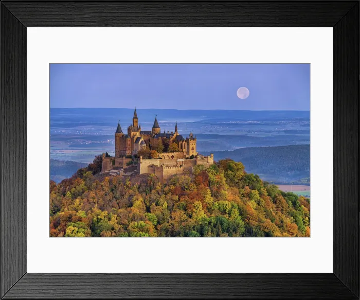 Framed Print : Full Moon over Hohenzollern Castle in Autumn, Baden-Wurttemberg