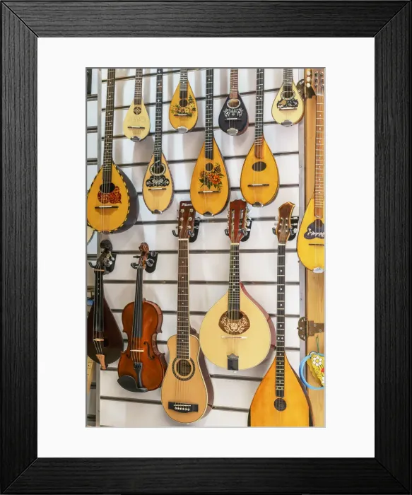 Framed Print : Traditional Greek musical instruments on display, Athens, Greece Framed Print : Traditional Greek musical instruments on display, Athens, Greece