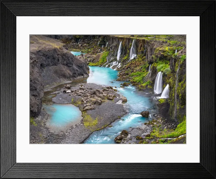 Framed Print : Waterfalls and blue rivers of Sigoldugljufur or Valley of Tears, Southern Highlands
