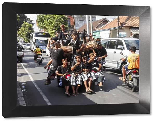 Indonesia, Bali, small truck carrying musicians