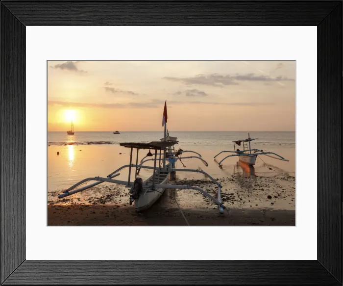 Framed Print : Indonesia, Bali, Lovina, fishing outriggers at dawn Framed Print : Indonesia, Bali, Lovina, fishing outriggers at dawn