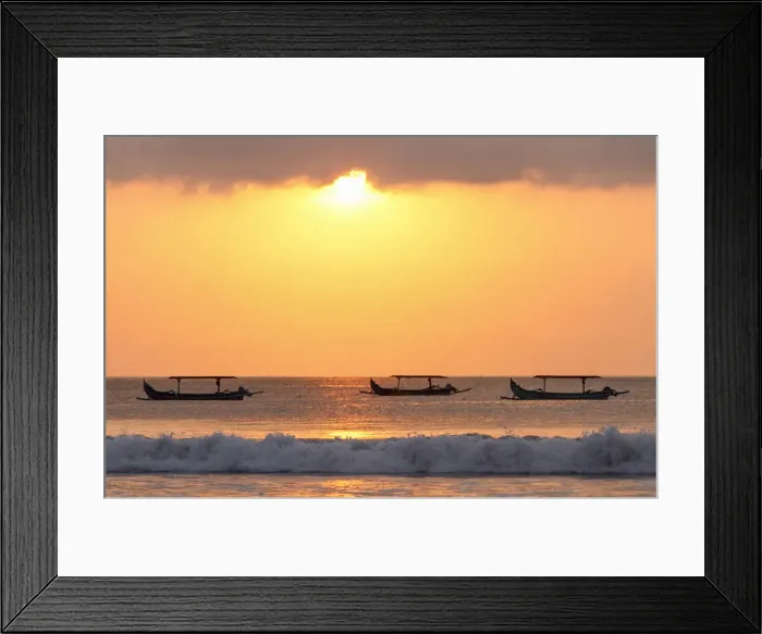 Framed Print : Indonesia, Bali, Kuta; fishing outriggers on the beach of Kuta; at sunset Framed Print : Indonesia, Bali, Kuta; fishing outriggers on the beach of Kuta; at sunset