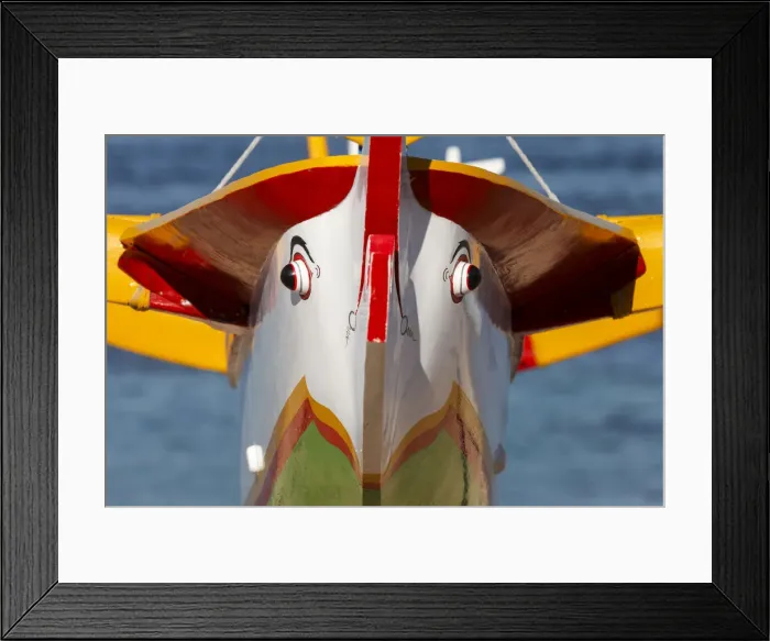 Framed Print : Indonesia, Bali, brightly painted fishing outriggers on the beach at Sanur Framed Print : Indonesia, Bali, brightly painted fishing outriggers on the beach at Sanur
