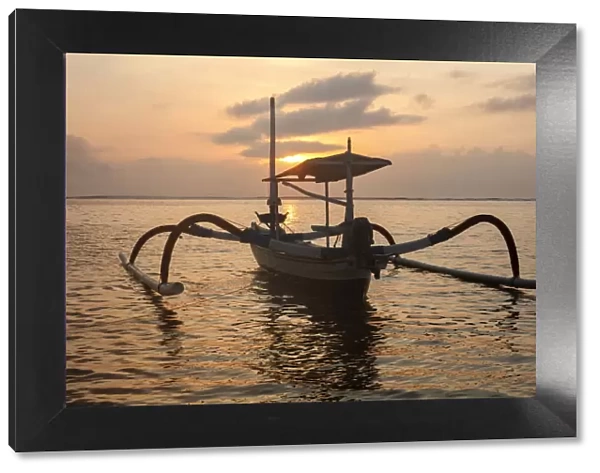 Indonesia, Bali, Sanur, fishing outriggers at dawn