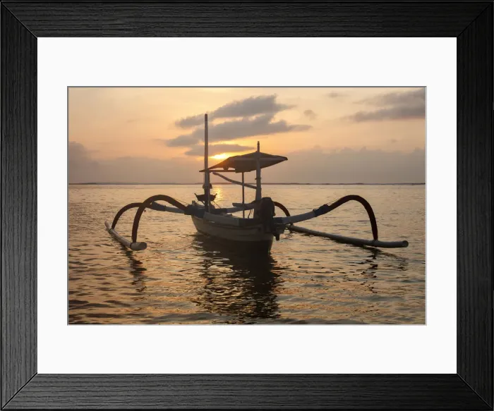 Framed Print : Indonesia, Bali, Sanur, fishing outriggers at dawn Framed Print : Indonesia, Bali, Sanur, fishing outriggers at dawn