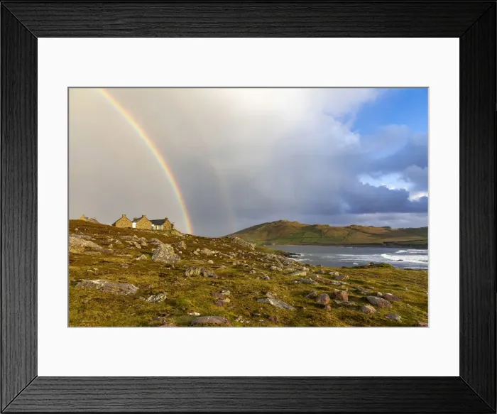 Framed Print : A rainbow sits above an old house in western Achill Island, , Achill Island, County Mayo Framed Print : A rainbow sits above an old house in western Achill Island, , Achill Island, County Mayo
