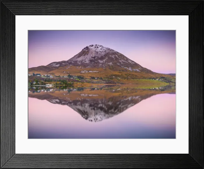Framed Print : Ireland, Co. Donegal, Mount Errigal, reflected in Lough Dunlewey at dusk Framed Print : Ireland, Co. Donegal, Mount Errigal, reflected in Lough Dunlewey at dusk