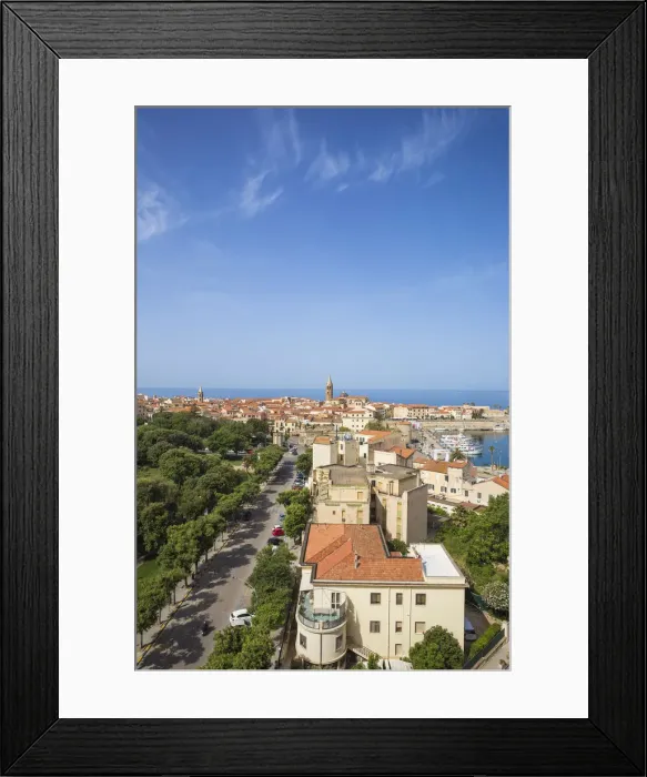 Framed Print : Italy, Sardinia, Alghero, View of over harbour towards historical center Framed Print : Italy, Sardinia, Alghero, View of over harbour towards historical center