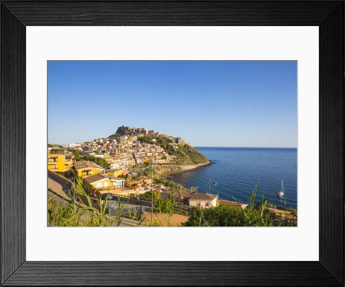 Framed Print : Italy, Sardinia, Sassari Province, Castelsardo, View over marina towards ancient castle Framed Print : Italy, Sardinia, Sassari Province, Castelsardo, View over marina towards ancient castle