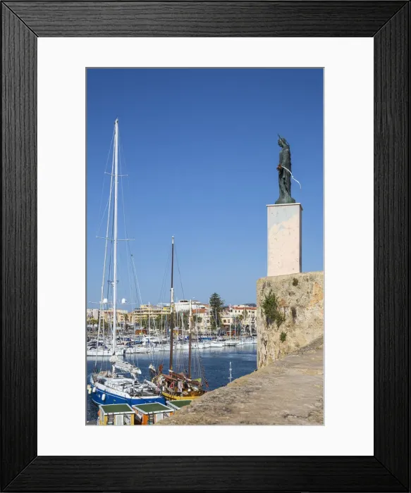 Framed Print : Italy, Sardinia, Alghero, View of harbour and St Elmo statue