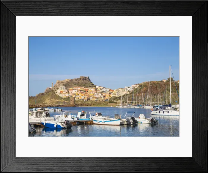 Framed Print : Italy, Sardinia, Sassari Province, Castelsardo, View over marina towards the ancient