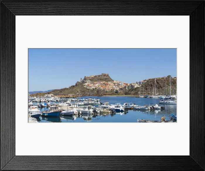 Framed Print : Italy, Sardinia, Sassari Province, Castelsardo, View over marina towards ancient castle Framed Print : Italy, Sardinia, Sassari Province, Castelsardo, View over marina towards ancient castle
