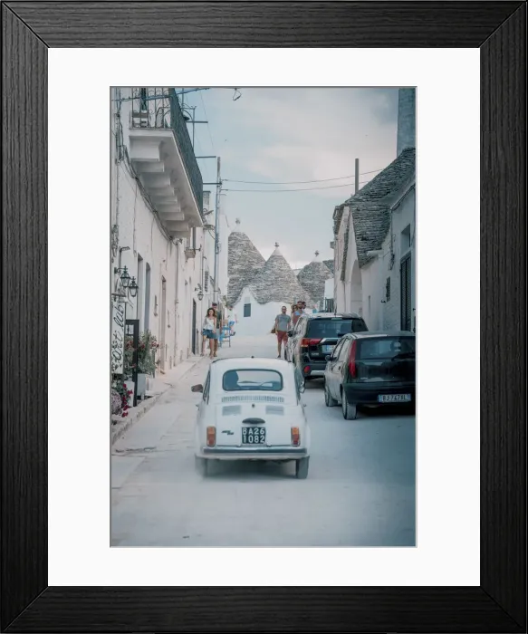 Framed Print : Fiat Cinquecento and traditional Trulli houses in Alberobello, Puglia, Italy, Europe Framed Print : Fiat Cinquecento and traditional Trulli houses in Alberobello, Puglia, Italy, Europe