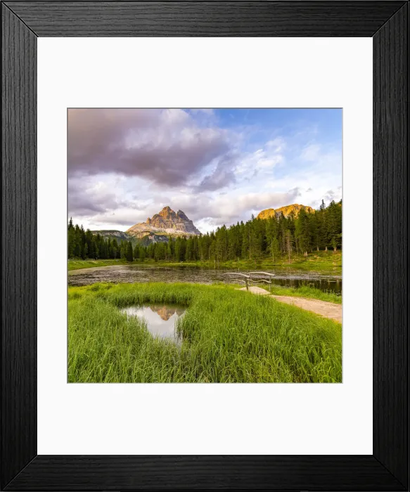 Framed Print : Antorno Lake in the italian dolomites alps, Italy. Tre Cime di Lavaredo reflecting Framed Print : Antorno Lake in the italian dolomites alps, Italy. Tre Cime di Lavaredo reflecting