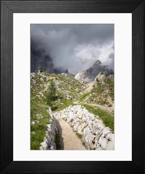 Framed Print : Italian Dolomites, 1st world war tracks, cloudy sky. Veneto, Italy Framed Print : Italian Dolomites, 1st world war tracks, cloudy sky. Veneto, Italy