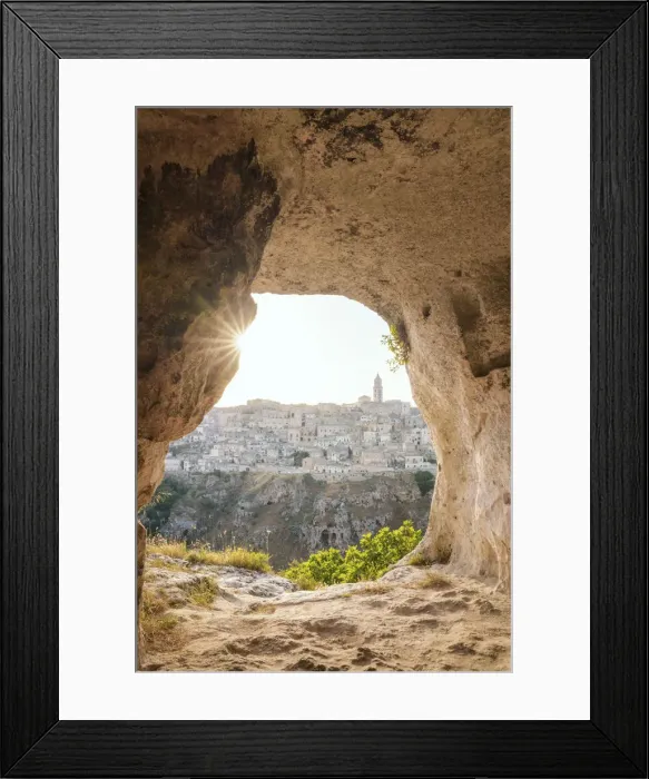 Framed Print : Sunset from a grotto cave in La Murgia Belvedere, Matera, Basilicata, Italy