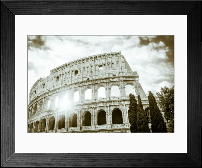 Framed Print : Europe, Italy, Rome. The Colosseum with morning sun, black and white Framed Print : Europe, Italy, Rome. The Colosseum with morning sun, black and white