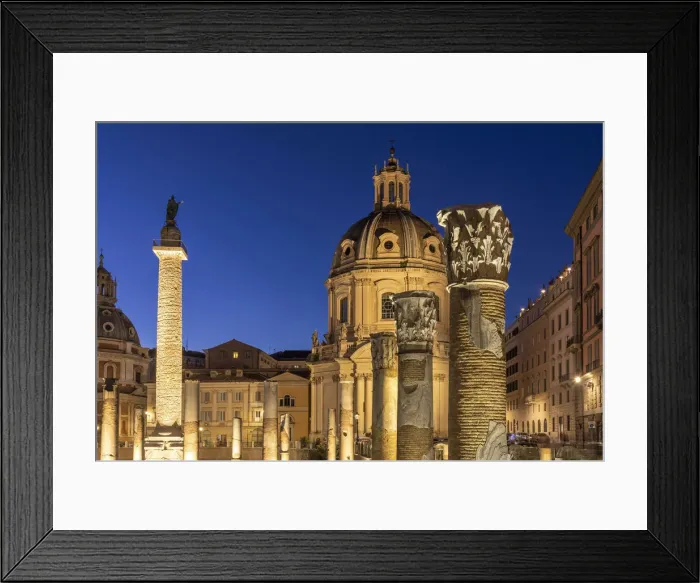 Framed Print : Europe, Italy, Rome. Blu hour with the Trajans column and forum and the churches