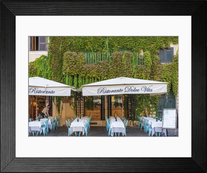 Framed Print : Europe, Italy, Rome. A restaurant on the piazza Navona prepares for the guests of the day Framed Print : Europe, Italy, Rome. A restaurant on the piazza Navona prepares for the guests of the day