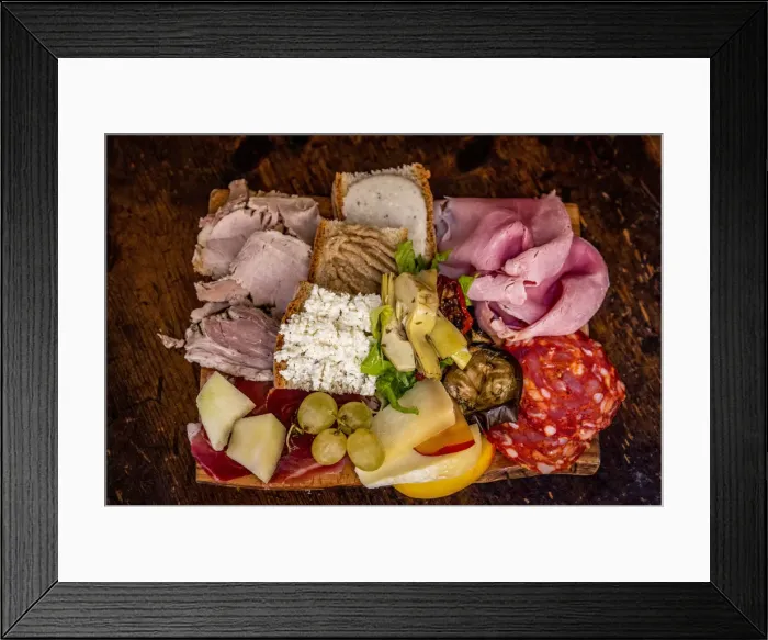 Framed Print : Europe, Italy, Rome. A platter with typical italian starters, cheese and cold meats Framed Print : Europe, Italy, Rome. A platter with typical italian starters, cheese and cold meats