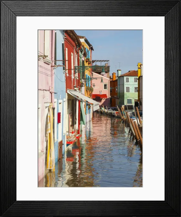 Framed Print : Colored Houses on the Waterfront on the Island of Burano during High Water (Acqua alta)