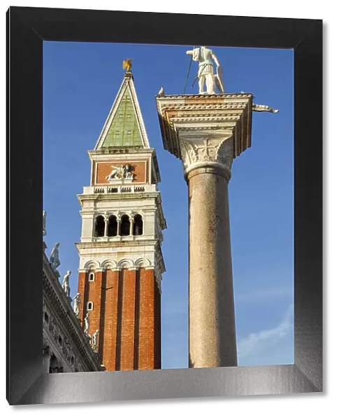 Campanile, St. Marks Square, Column of St. Theodore, Venice, Veneto, Italy
