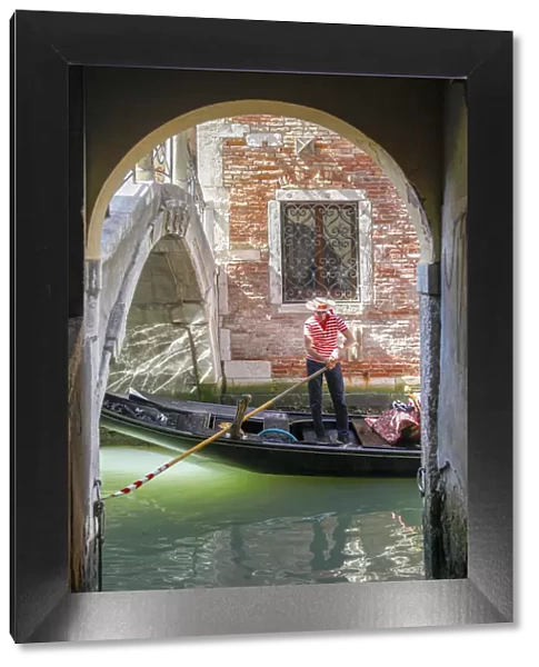 Bridge with canal and gondola, Venice, Veneto, Italy
