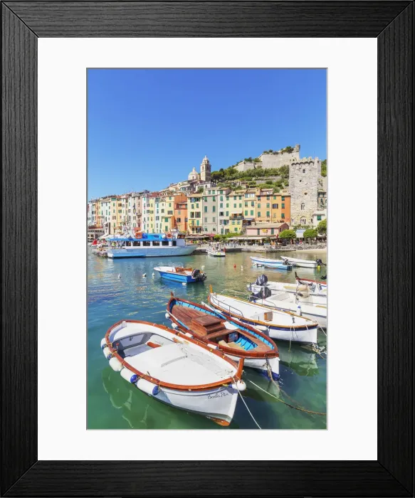 Framed Print : View of Portovenere village and harbour, Portovenere, La Spezia district, Liguria, Italy Framed Print : View of Portovenere village and harbour, Portovenere, La Spezia district, Liguria, Italy