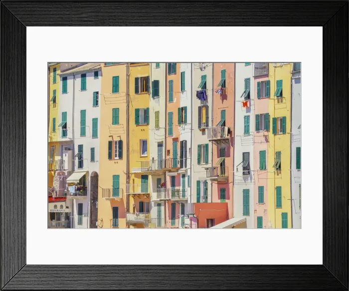 Framed Print : Traditional Ligurian houses facade, Portovenere, La Spezia district, Liguria, Italy Framed Print : Traditional Ligurian houses facade, Portovenere, La Spezia district, Liguria, Italy