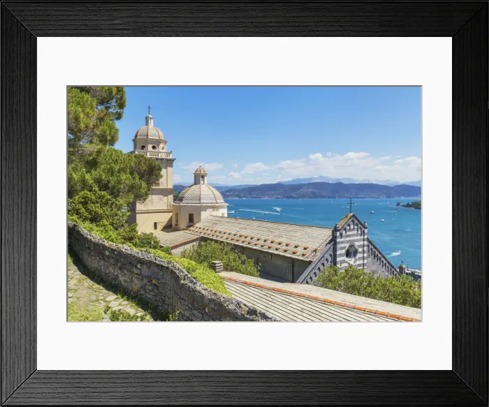 Framed Print : View of San Lorenzo Church and the Gulf of Poets, Portovenere, La Spezia district Framed Print : View of San Lorenzo Church and the Gulf of Poets, Portovenere, La Spezia district