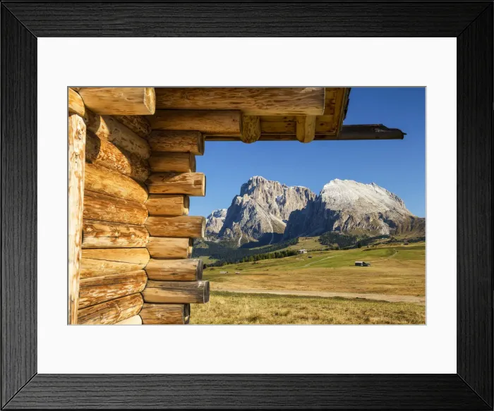 Framed Print : Alpe di Siusi with view of Sassolungo and Sassopiatto, Dolomites, Italy Framed Print : Alpe di Siusi with view of Sassolungo and Sassopiatto, Dolomites, Italy