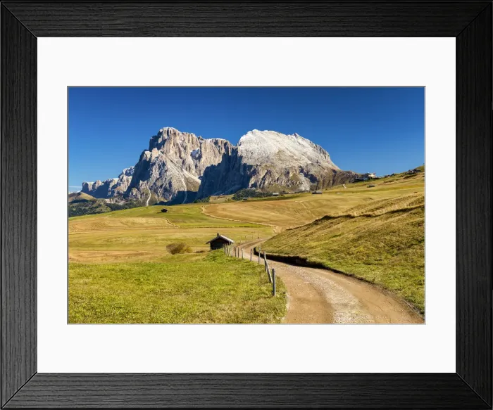 Framed Print : Road leading to Sassolungo and Sassopiatto, Alpe di Siusi, Dolomites, Italy Framed Print : Road leading to Sassolungo and Sassopiatto, Alpe di Siusi, Dolomites, Italy
