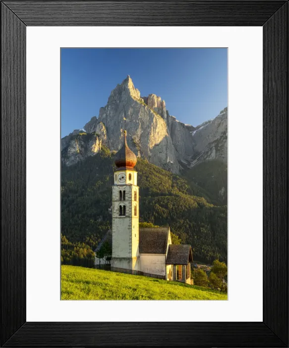 Framed Print : Mt. Schlern & St. Valentin Church, Alpe di Suisi, Dolomites, Italy Framed Print : Mt. Schlern & St. Valentin Church, Alpe di Suisi, Dolomites, Italy