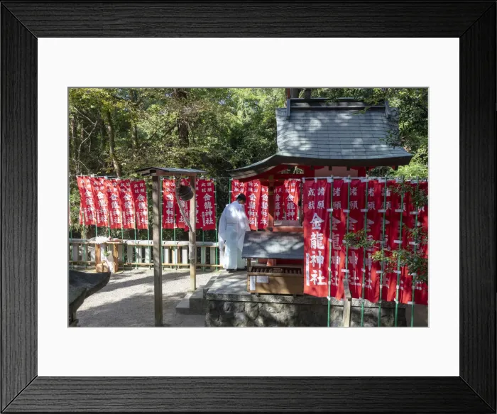 Framed Print : Buddhist monk prays near Kasugataisha Shrine, Nara, Japan