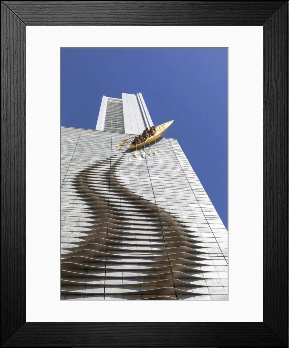 Framed Print : A sculpture of a canoe climbing a highrise building in Central Osaka, Osaka, Kansai Framed Print : A sculpture of a canoe climbing a highrise building in Central Osaka, Osaka, Kansai