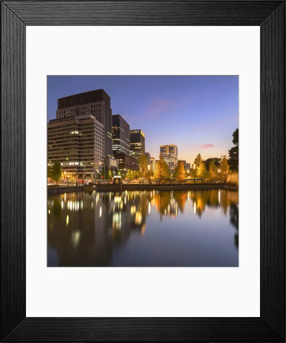 Framed Print : Skyscrapers of Marunouchi and moat of Imperial Palace at dusk, Tokyo, Japan Framed Print : Skyscrapers of Marunouchi and moat of Imperial Palace at dusk, Tokyo, Japan
