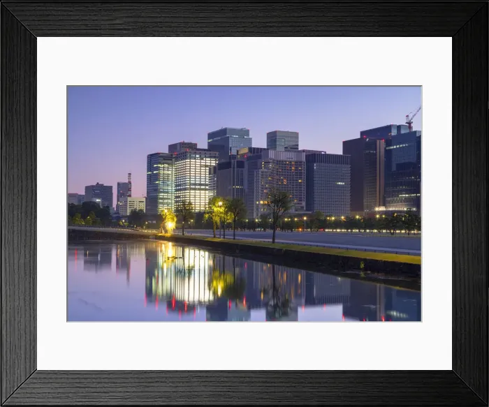 Framed Print : Skyscrapers of Marunouchi and moat of Imperial Palace at dawn, Tokyo, Japan Framed Print : Skyscrapers of Marunouchi and moat of Imperial Palace at dawn, Tokyo, Japan