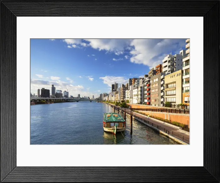Framed Print : Apartments along Sumida River, Tokyo, Japan Framed Print : Apartments along Sumida River, Tokyo, Japan