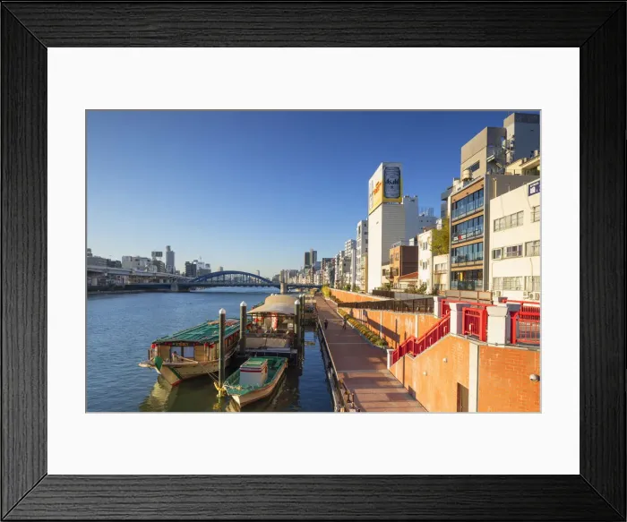 Framed Print : People walking along Sumida River, Tokyo, Japan Framed Print : People walking along Sumida River, Tokyo, Japan